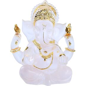 H&W 5.6''H Blessing A Blue Resin Statue of Lord Ganesha Ganpati Elephant Hindu God, Elephant God Statue, Lmitation Glass Sculpture Buddha Figurine Decoration