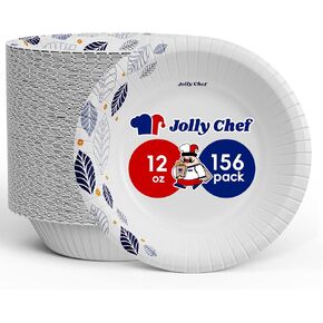 JOLLY CHEF 156 Count Paper Bowls 12 oz Soak Proof and Cut Proof Microwave Safe Heavy Duty Leaf Printed Disposable Bowls for Dinner or Lunch