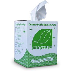 Fresh Towel Ultra Strong Center Pull Shop Towels - (1 Box of 300) Disposable Cleaning Towels - White, 9 x 12 inches - FT500