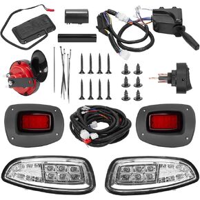 Deluxe LED Headlight and Taillight Kit Compatible EZGO RXV 2008-2015, 12V Street Legal Golf Cart Lights Kit, Include Turn Signal Switch, Brake Pad, Horn