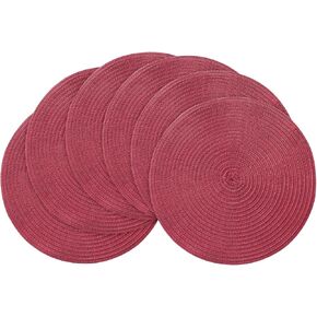 Floroom 15 Inch Round Braided Placemats Set of 4, Washable Heat Resistant Cotton Polyester Circle Place Mats for Kitchen Dining Table - Brown