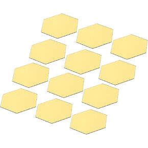 MECCANIXITY 12Pcs Hexagon Shape Mirror Tiles, 3.94" x 3.35" Wall Acrylic Mirror Self-Adhesive Mirror Sheets for Home Decor, DIY Projects (Gold)
