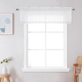 OWENIE Crushed White Sheer Curtains Valance for Window, Crinkled Valance Curtains 2 Pack for Bedroom, Rod Pocket Curtain Window Valances for Living Room Bathroom Cafe Laundry, Each 56 x 14 Inch