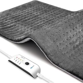 Boncare Large Electric Heating Pads for Neck and Shoulder Back Pain and Cramps Fast Relief with Auto Shut Off and 4 Temperature Settings Super Soft Velvet 12"x24" (Light Gray)