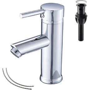 Black Bathroom Faucet GGStudy Single Handle 1 Hole Bathroom Sink Faucet Stainless Steel Bathroom Vanity Faucet Matching Pop Up Drain with Overflow Washingroom Faucet
