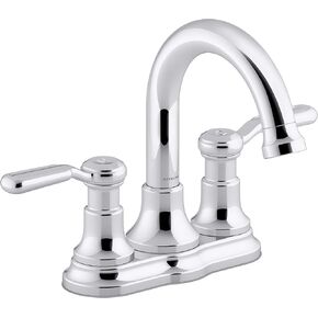 KOHLER Sterling 27373-4-CP Ludington Centerset 4 inch Bathroom Faucet with Clicker Drain Assembly, 2-Handle Bathroom Sink Faucet, 1.2 gpm, Polished Chrome