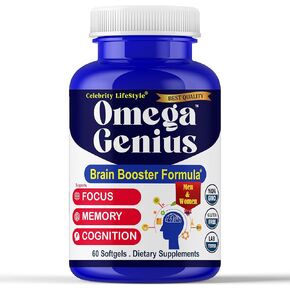 Omega Genius Brain Focus Supplements Adults, Memory Booster Brain Health Supplement, Omega-3 Fish Oil DHA Memory Support Concentration Supplements for Adults & Seniors 60 Softgels