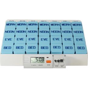 e-Pill 4 Times a Day x 7 Day Large Weekly Pill Organizer, Vitamin and Medicine Pillbox - with Reminder