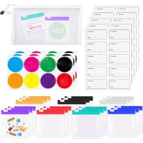 30 pcs Pill Pouch Bags, CNYMANY Zippered Reusable Medicine Bags with Slide Lock Travel Medicine Organizers Pill Baggies, with Weekly Sticker, Write-on Labels, Storage Bag