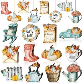 Maitys 36 Pcs Autumn Tree Ornaments Fall Ornaments for Small Tree with String Wood Pumpkin Leaf Tree Hanging Wood Slices for Thanksgiving Day Home Party Decoration Supplies