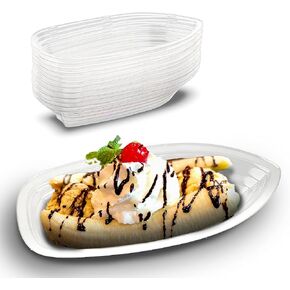 MT Products Clear Plastic Disposable Banana Split Boats 8 oz. Great Party Dish (30 Pieces) - Made in the USA