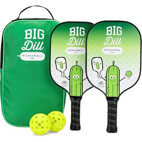 Big Dill Pickleball Paddle Set 2-Pack Pickleball Paddles with Outdoor Pickleball Balls, Paddle Covers & Carry Bag | Pickleball Paddles Set of 2 USAPA Approved