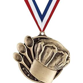 Cooking Medals, 2" Gold Chef Hat Cooking Medal Award with Free Custom Engraving Prime