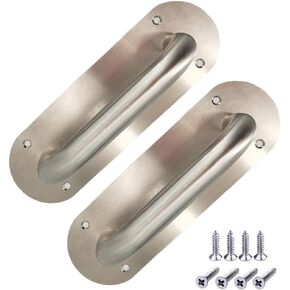 Songying 2Pcs Pull Push Door Plate Handle 8inch Stainless Steel Heavy Duty Barn Door Pull for Shed Commercial Fire Door with Mounting Screws (Oval,Silver, 200x65mm)