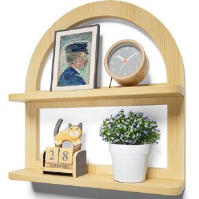2 Tier Natural Arched Wall Shelf, Pine Wood Fan-shaped Nursery Floating Shelf, Cute Boho Shelf for Neutral Nursery Decor, Arched Bookshelf for Storage, Wooden Decorative Shelf for Home & Office
