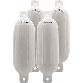 SeaSense Wake Defender Inflatable Fenders - Set of 4, Premium-Grade Boat Fenders & Buoys for Docking - Ribbed Design, Made with UV-Resistant Marine-Grade Vinyl - 4.5"x16", White