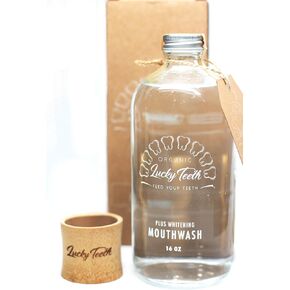 Organic MouthWash - Plus WHITENING - Whitens, Refreshes. Food Grade Peroxide + Essential Oils. Vegan and Cruelty Free. Glass Jar 16 OZ