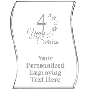 4 Years of Service Wave Acrylic Award, 4" H Personalized Years of Service Award, Engraving Included Prime