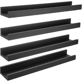 Kiera Grace Edge Wood Floating Shelves - 23", Black, 4Pack - Wall-Mounted Picture Frame Shelves for Home, Room, Office