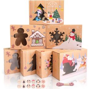 Christmas Cookie Boxes,12PCS Cookie Boxes with Window for Treat and Pastry, Christmas Bakery Treat Boxes Bulk, Christmas Goodies Candy Cookie Boxes for Gift Giving Packaging, 8.8x6x2.8 Inch.