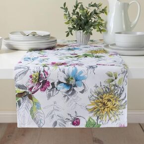 Benson Mills Indoor Outdoor Spillproof Heavyweight Fabric Home Décor Table Runner; Table Décor for Spring, Summer, Parties, Wedding Showers and Baby Showers (Blooming Floral, 16" x 108" Table Runners)