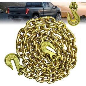 G80 Transport Binder Chain 3/8 Inch x 10 Foot | Tow Chain with Clevis Grab Hooks | Heavy Duty Chain for Transporting Towing | 7,100 lbs Safe Working Load