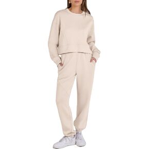 ANRABESS Womens 2 Piece Outfits Crewneck Cropped Sweatshirts Joggers Sweatpants Tracksuit Sweat Lounge Matching Set 2024 Fall