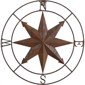 Nearly Natural 18in. Rustic Nautical Metal Compass Wall Art Decor, Copper