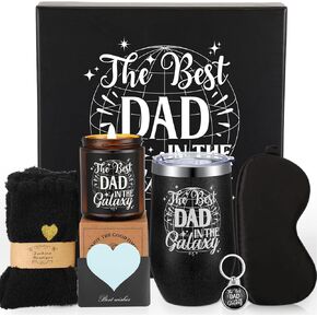 7 Pcs Father's Day Gift Set for Dad includes Insulated Tumbler, Aromatherapy Candle, Socks, Keychain, Eye Mask, Gift Card with Gift Box for Men Husband Daddy Retirement Employee Gifts