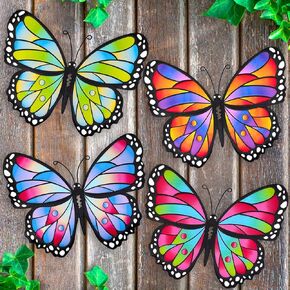 EOORAU Metal Butterfly Wall Decor Outdoor - 4 Pack 9.8'' Metal Butterflies Wall Art Sculpture Hanging for Indoor or Outdoor, Yard Patio Fence Garden Decoration
