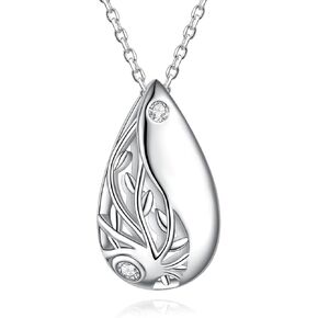 Sterling Silver Tree of Life Teardrop Urn Necklace for Human Ashes Memorial Keepsake Cremation Jewerly for Ashes for Women