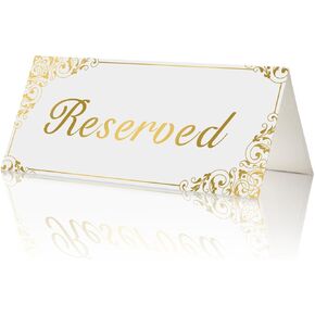 18 Pack Gold Reserved Table Signs for Wedding Party Restaurant - Double Sided Gold Reserved Signs for Tables Chairs - White Paper Reserved Table Tent Card - Wedding Accessories- Place Cards for Event