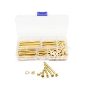 LBY 160pcs M4 Machine Screws(Truss Head), Phillips Pan Head Bolts Nuts Flat Washers, Copper(Yellow)