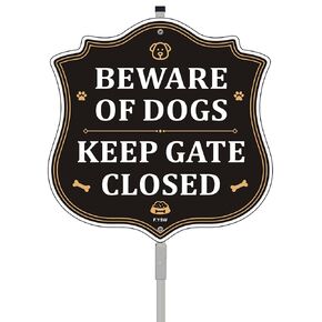 Beware of Dogs Keep Gate Closed Sign 10"" x 10"" with 28"" Long Metal Stakes Close Gate Sign Dog On Premises Sign for Yard/Lawn Private Property Sign Aluminum Weather