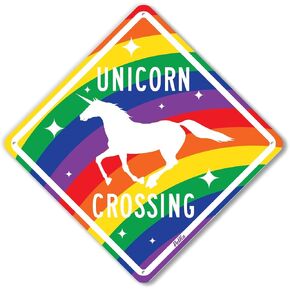 PetKa Signs and Graphics PKAC-0010-NA_10x10 "Unicorn Crossing" Aluminum Sign, 10" x 10", White on Rainbow