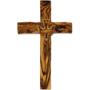 Bethlehem Gifts TM Bethlehem Olive Wood Dove Christian Wall Hanging Handcarved Cross Jerusalem (8 inches)