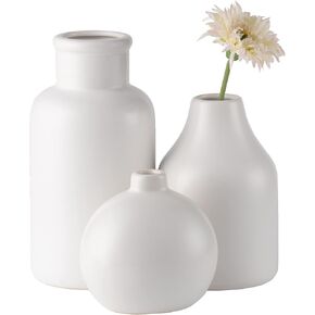 White Ceramic Vase Set of 3 Small Flower Vases for Modern Home Decoration, Centerpiece, Farmhouse Decoration, Living Room, Table, Office, Bedroom