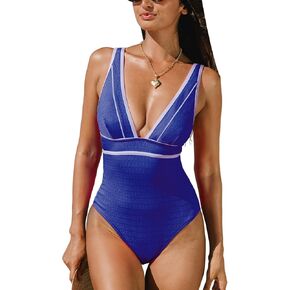 CUPSHE Women's One Piece Swimsuit Deep V Neck Adjustable Straps Plunging Color Block Bathing Suit