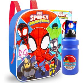 Spidey and Friends Mini Backpack Set - Bundle with 11" Spidey and His Amazing Friends Backpack Plus Tattoos, Water Bottle, More | Spiderman Mini Backpack Set