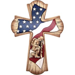 American Flag Wall Cross with Fallen Hero, Wall Hanging Decoration, Religious Gift, Patriotic Décor, 12 Inches