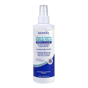 TriDerma Clean & Soothe Bottom Wash Perineal Cleanser for Incontinence Care, Diaper Rash, Post-Partum Care, Full Body No-Rinse Cleanser, 8.2 fl oz
