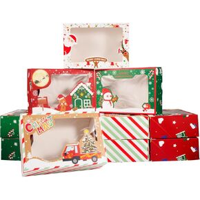 12 PCS Christmas Cookie Boxes with Window Holiday Food Treats Container for Gift Giving, Santa Snowman christmas tree gingerbread Man Cookie Boxes for Pastries Cupcakes Candy and Party Favor