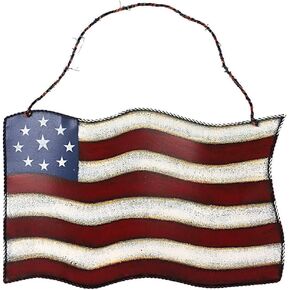 Metal American Flag Sign Patriotic Hanging Wall Art Decorative Iron Plaque Vintage Independence Day Decoration July 4th Door Decor (L)