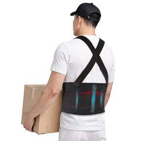 Work Back Brace for Men & Women, Adjustable Lower Back Support Belt with Suspenders for Back Pain Relief, Moving Construction Warehouse Heavy Lifting Safety & Protection (Black, X-Large)