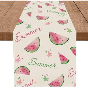 GPGHE Summer Table Runner Pink Watermelon Star Table Runners Seasonal Farmhouse Burlap Kitchen Dining Table Party Decoration Supply 13 x 48 Inch