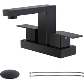 Black and Gold Bathroom Faucet, 4-Inch Centerset Bathroom Faucet for Sink 3-Hole, Modern 2-Handle Vanity Faucet with Drain & Supply Lines