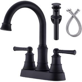 4 Inch Centerset Bathroom Faucet Brushed Gold with Overflow Sink Drain and cUPC Water Supply Lines, 2 Handle Swivel Spout 3 Hole Deck Mounte Mixer Tap