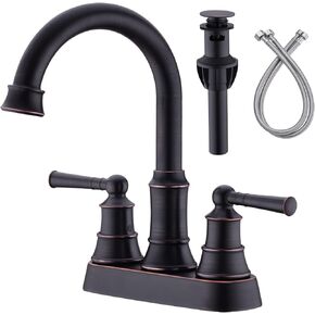 صنبور حمام أسود غير لامع بمقبضين من النحاس صنبور حوض الغرور 360 درجة صنبور دوار 4 بوصة مثبت على سطح السفينة، مع تصريف منبثق للتدفق الزائد ومجموعة خطوط إمداد المياه cUPC، BH-038MB in Kuwait