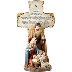 Trinity Church Supply Resin Holy Family Nativity Standing Cross, Christmas Mantle Centerpiece, 14 Inch