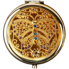 TANG SONG1PC Vintage Five Little Flowers Patterns Pattern Cosmetic Makeup Pocket Purse Magnification Jewel Mirror (Golden)